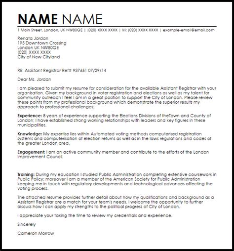 Check spelling or type a new query. Assistant Registrar Cover Letter Sample | Cover Letter ...