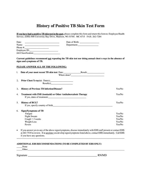 History Of Positive Tb Skin Test Form Fill And Sign Printable