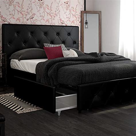 Dhp Dakota Upholstered Platform Bed With Storage Drawers Black Faux