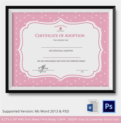 FREE Sample Adoption Certificates In AI InDesign MS Word Pages PSD Publisher PDF