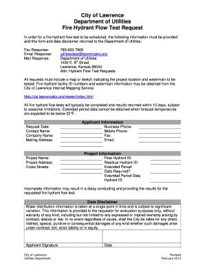 Fillable Online Lawrenceks Fire Hydrant Flow Test Request Form City Of Lawrence Lawrenceks