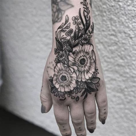 Beautiful Blackwork Flower Hand Tattoo By Finjariefenstahl From Berlin
