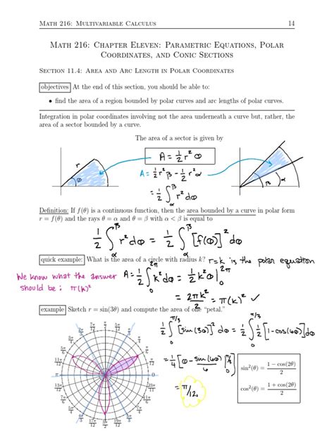area and arc length in polar coordinates note sheet calculus iii pdf area curve