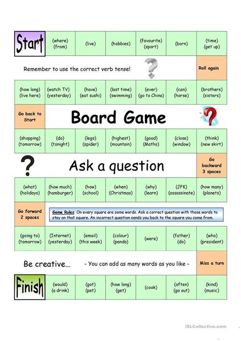 Board Game Ask A Question Medium English Esl Worksheets For Distance Learning And Physi