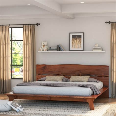 Levi Solid Acacia Wood Platform Bed Frame With Live Edge Headboard In