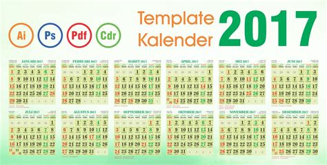 Download Template Kalender 2017 Vector Editable Daftar Template