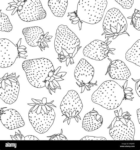 Hand Drawn Strawberries Line Art Vector Seamless Pattern Isolated On