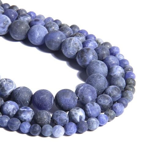 Matte Natural Blue Vein Stone Frosted Beads Spacer Round Loose Blue