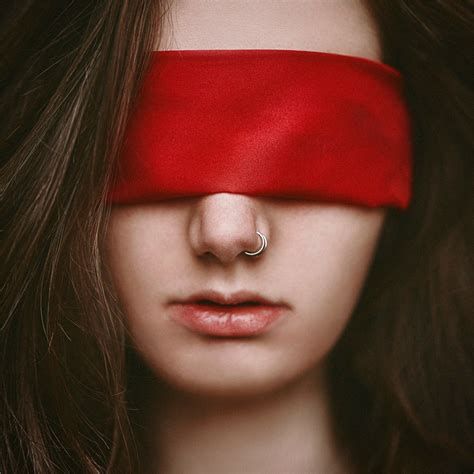 Girl Wearing A Red Blindfold Dark Beauty Wearing Red Model