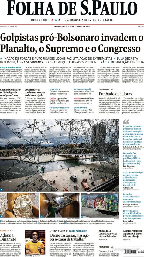 Capa Folha de S Paulo Edição Segunda de Janeiro de