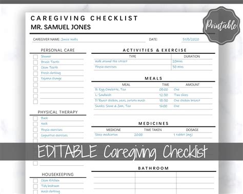Caregiving Elderly Care Checklist Caregiver Printable Planners