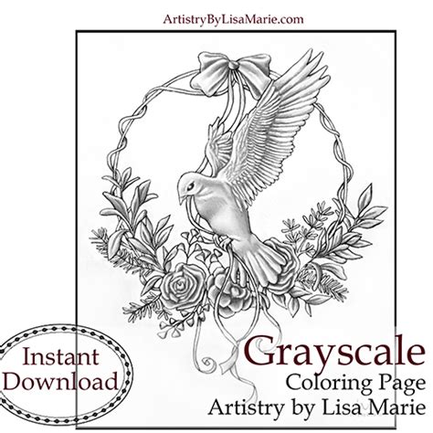 Dove With Christmas Wreath Printable Coloring Page – Artistry By Lisa Marie
