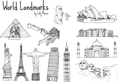 Drawing Landmark Landmarks Draw Easy Famous Coloring Drawings Buildings