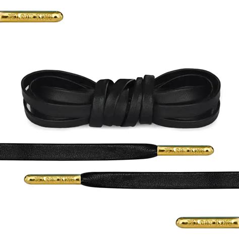 Luxury Black Leather Shoe Laces With Gold Tips From Loop King™