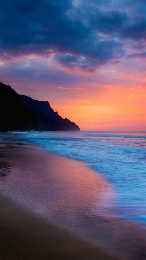 Sea Beach Sunset Purple Sky Clouds Coast Iphone X 876543gs