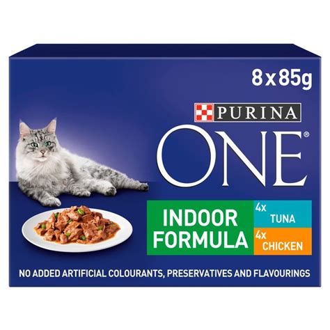 Beyond® (2) cat chow® (5) fancy feast® (2) friskies® (5) kit & kaboodle® (1) pro plan® (23) purina one® (10) food type. Purina One Indoor Cat Food Tuna & Chicken 8 x 85g from Ocado