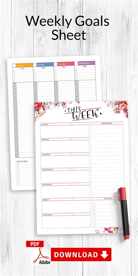 Weekly Planner With Goal Quotes 7 Daily Pages Week Planner Etsy
