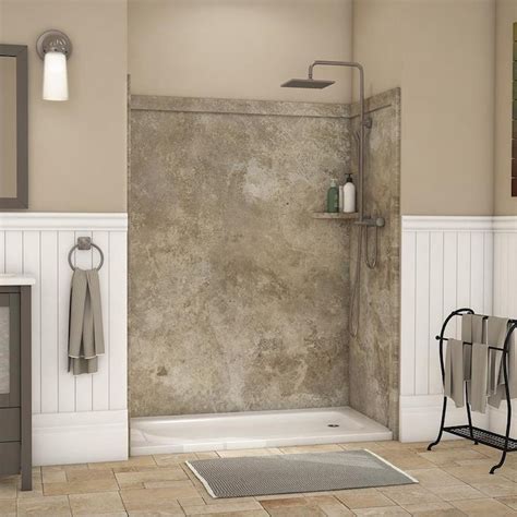 flexstone adaptable mocha travertine panel kit shower wall surround 60 in x 60 in in the