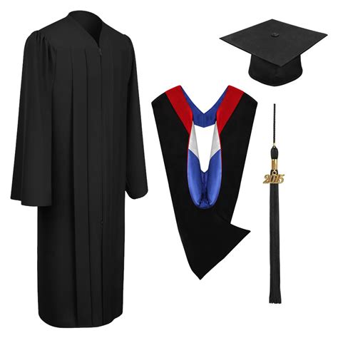 Matte Black Bachelors Cap Gown Tassel And Hood Package Graduation Attire