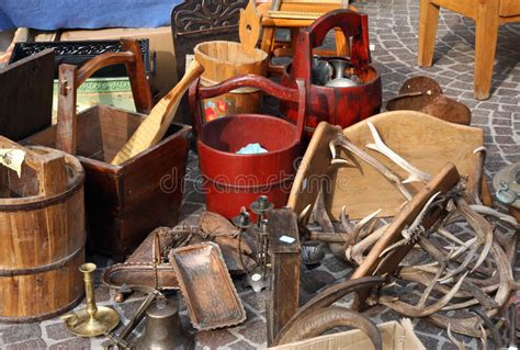 Bucket And Other Things For Sale In The Flea Market Stock Photo Image