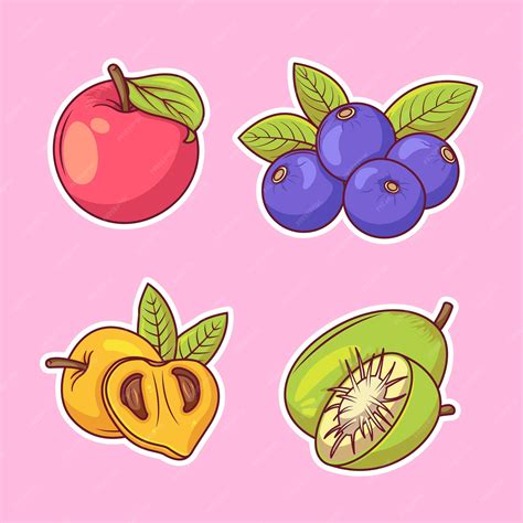 Premium Vector Fruits Sticker Hand Drawn Coloring Vector Icon