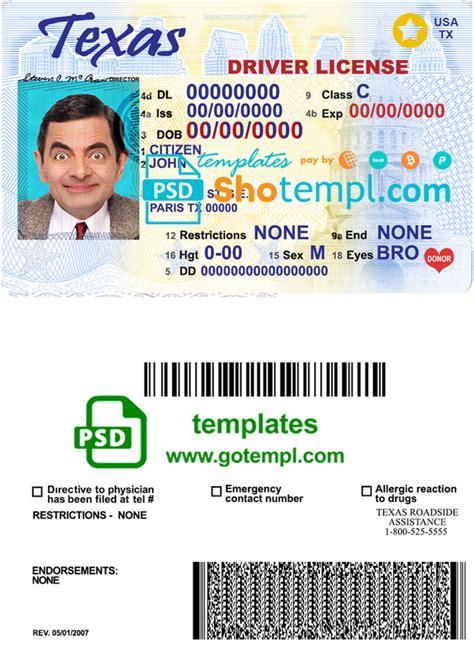 Texas Drivers License Template Free Download