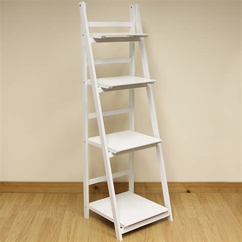 4 Tier White Ladder Shelf Display Unit Free Standingfolding Book Stand