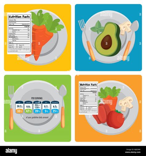 Fruits And Vegetables Group With Nutrition Facts Stock Vector Image