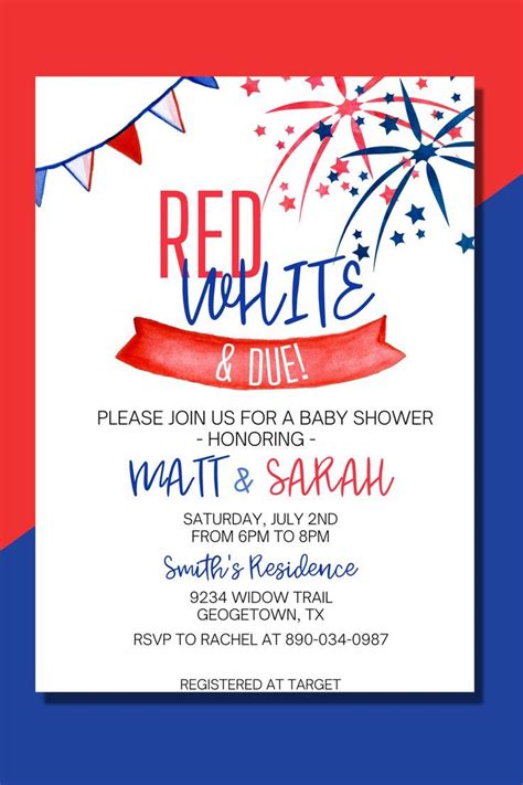 Fourth Of July Baby Shower Invite Red White And Blue Baby Etsy In