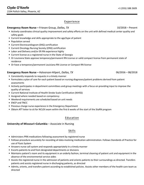 Emergency Room Nurse Resume Samples Velvet Jobs