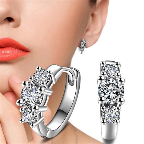 Stud Earrings Sterling Stud Crystal Row Luxury Silver Earrings For