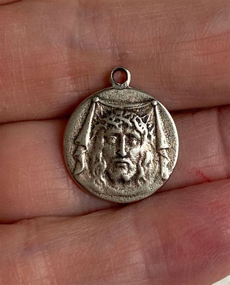 Holy Face Of Jesus Medal Vintage Reproduction White Brass Etsy