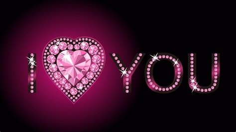 Glittering I Love You Word In Pink Black Background Hd I Love