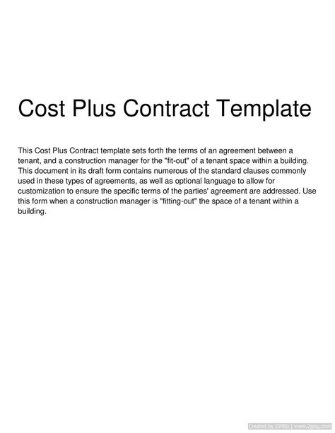 Cost Plus Contract Template