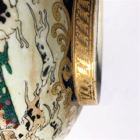 Chinoiserie Porcelain Gilt Hunt Bowl Signed Circa 1770 Famille Rose And