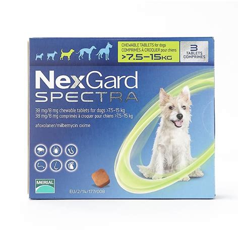 Nexgard spectra combines two active ingredients (afoxolaner and milbemycin oxime) for protection against the most common internal and. NexGard Spectra Medium Dogs 7.5-15kg (16-33lbs) 6 Pack ...