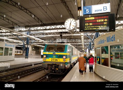 A Train Waiting At The Platform Bruxelles Midi Railway Station