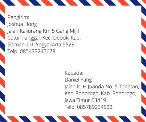 Contoh Penulisan Alamat Di Amplop Surat Putih Susu - IMAGESEE