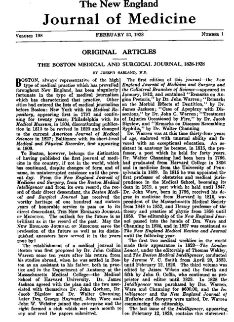 Scientific journal articles aren't the same as news stories in magazines or newspapers. The Boston Medical and Surgical Journal, 1828-1928 | NEJM