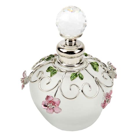 Contemporary Empty Perfume Bottles Round Pink Flowers Glass Scent