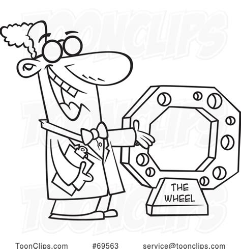 Cartoon Black And White Guy Reinventing The Wheel 69563 By Ron Leishman