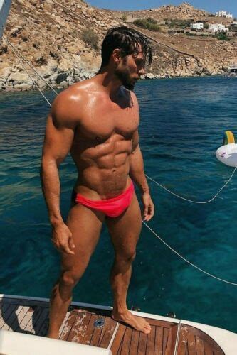 Shirtless Male Beefcake Muscular Bare Foot Speedo Boat Jock Hunk Photo
