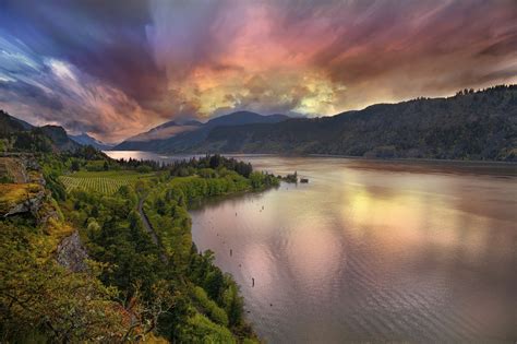 Stormy Sunset Over Columbia River Gorge At Hood River By David Gn