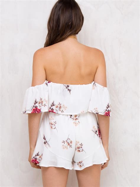Sexy Floral Print Shoulder Jumpsuits On Luulla