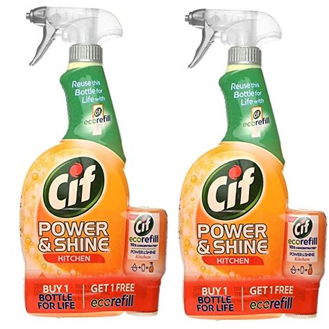Cif Power And Shine Kitchen Cleaner 700ml Eco Refill Bottle Combo