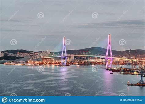 Wonderful View Of Busan Harbor Bridge And The Port Of Busan Stock Photo