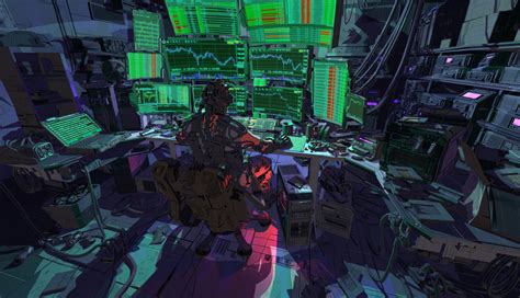 1336x768 Cyberpunk Robot Hacking Stock Market Hd Laptop Wallpaper Hd