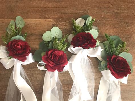 Wedding Pew Decoration Burgundy Pew Flowers Winter Wedding - Etsy