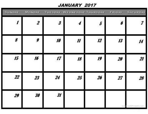 January 2017 Printable Calendar Printable January Calendar Daily Roabox