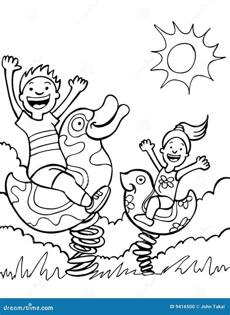 Kids Playing On Playground Clipart Black And White